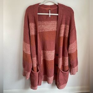 free people striped cardigan pink